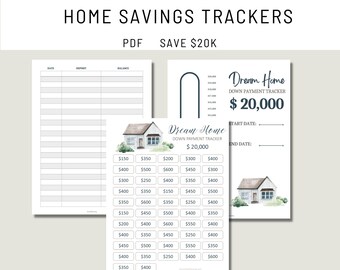 20K House Savings | Home Savings Tracker 20k | House Sinking Fund Printable | House Deposit Tracker| 20K Savings Goal| Downpayment Chart