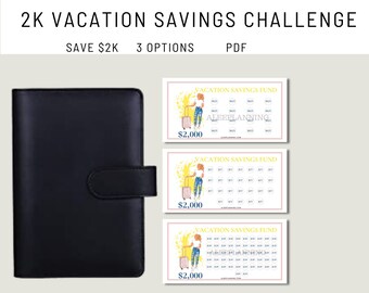 2K Vacation Savings Fund | 2K Savings Challenge| Travel Fund | Vacation Tracker |A6 Mini Savings | Printable | Vacation Cash Envelope