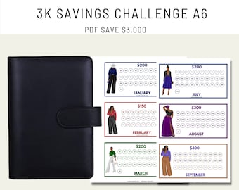 12 Month Savings Challenge Printable 3k |A6 Printable | 3000 Savings Challenge | 3K Emergency Fund | 3k Money Challenge | Cash Envelope