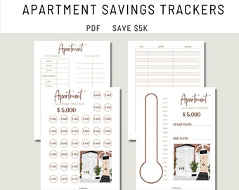 Apartment Savings Tracker 5k | Sinking Fund Printable | Apartment Downpayment| Rent Tracker | New Apartment |First Apartment| 5,000| Savings