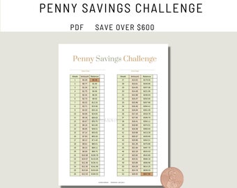 Penny Savings Challenge Tracker: Weekly Chart (PDF)