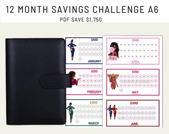 12 Month Savings Challenge Printable |A6 Savings Tracker Fund | Printable | A6 Insert | Budget Binder | Daily Savings | 1K Savings Challenge