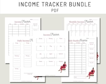 Inkomenstracker Afdrukbaar inkomenssjabloon Side Hustle Inkomen Zakelijk inkomen Zelfstandig inkomen Affiliate inkomensblad Passief inkomen