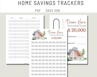 Home Savings Tracker 20k | Down Payment Tracker Printable| 20,000 | New House Tracker | House Savings Challenge| Home Savings Thermometer