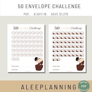 50 Envelope Challenge Printable| 50 Envelope Savings Challenge| 1k Savings Challenge| Fun Savings Challenge| Black Woman Savings