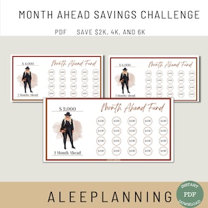 Month Ahead Savings Challenge Printable | Cash Envelope A6|  One Month Ahead Challenge| 2K | 4K | 6K | Month Ahead Budget |A6 Insert|