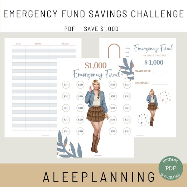 Emergency Fund Savings Challenge| 1000 Emergency| Emergency Savings| Emergency Tracker| Thermometer Savings| 1K Savings Challenge Printable