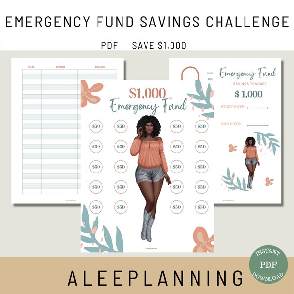 1K Emergency Fund Savings Challenge  Printable | 1K Savings Challenge | Emergency Tracker | 1000 Emergency Fund