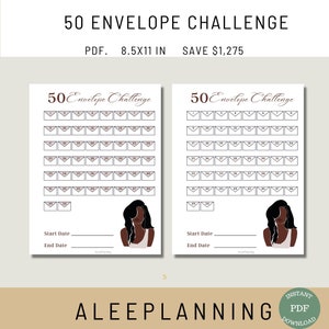 50 Envelope Challenge Printable| 50 Envelope Tracker | 1k Savings Challenge|African American Savings| Envelope Stuffing|Cash Challenge Sheet