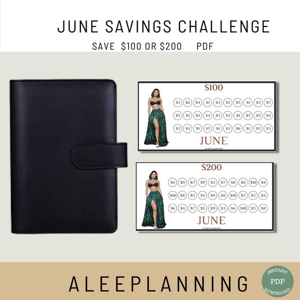 Summer Savings June Challenge June Tracker 100 Savings 200 Savings Challenge June Challenge Cash Envelope Insert Low Income Savings A6