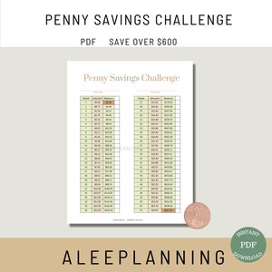 Penny Savings Challenge Weekly Penny Savings Tracker Cash Stuffing Beginner Savings Savings Chart 600 Savings Challenge Money Challenge PDF