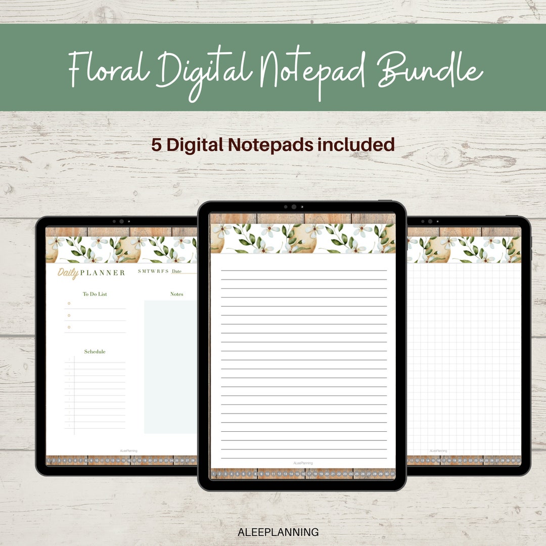 Floral Digital Notepad Bundle: Dotted, Grid, Ruled (digital
