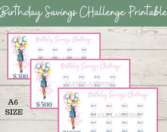 Birthday Savings Challenge A6 Insert | Birthday Fund | Goal Tracker | Sinking Fund | Birthday Tracker
