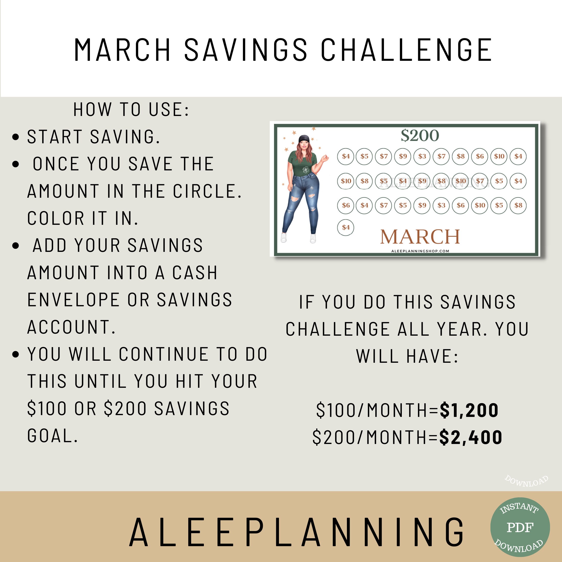 March Savings Challenge Printable Green A6 Savings Tracker - Etsy