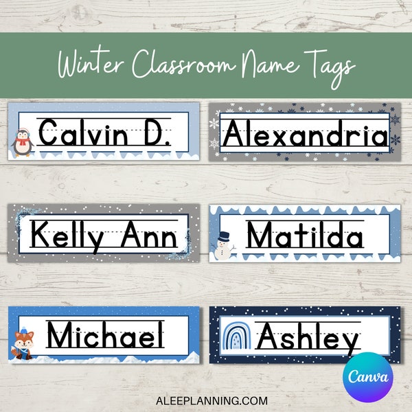 Winter Classroom Name Tags Canva| Editable Winter Classroom Decor| Cubby Name Tag| Student Name Tag | Name Tag For Desk| DayCare Classroom
