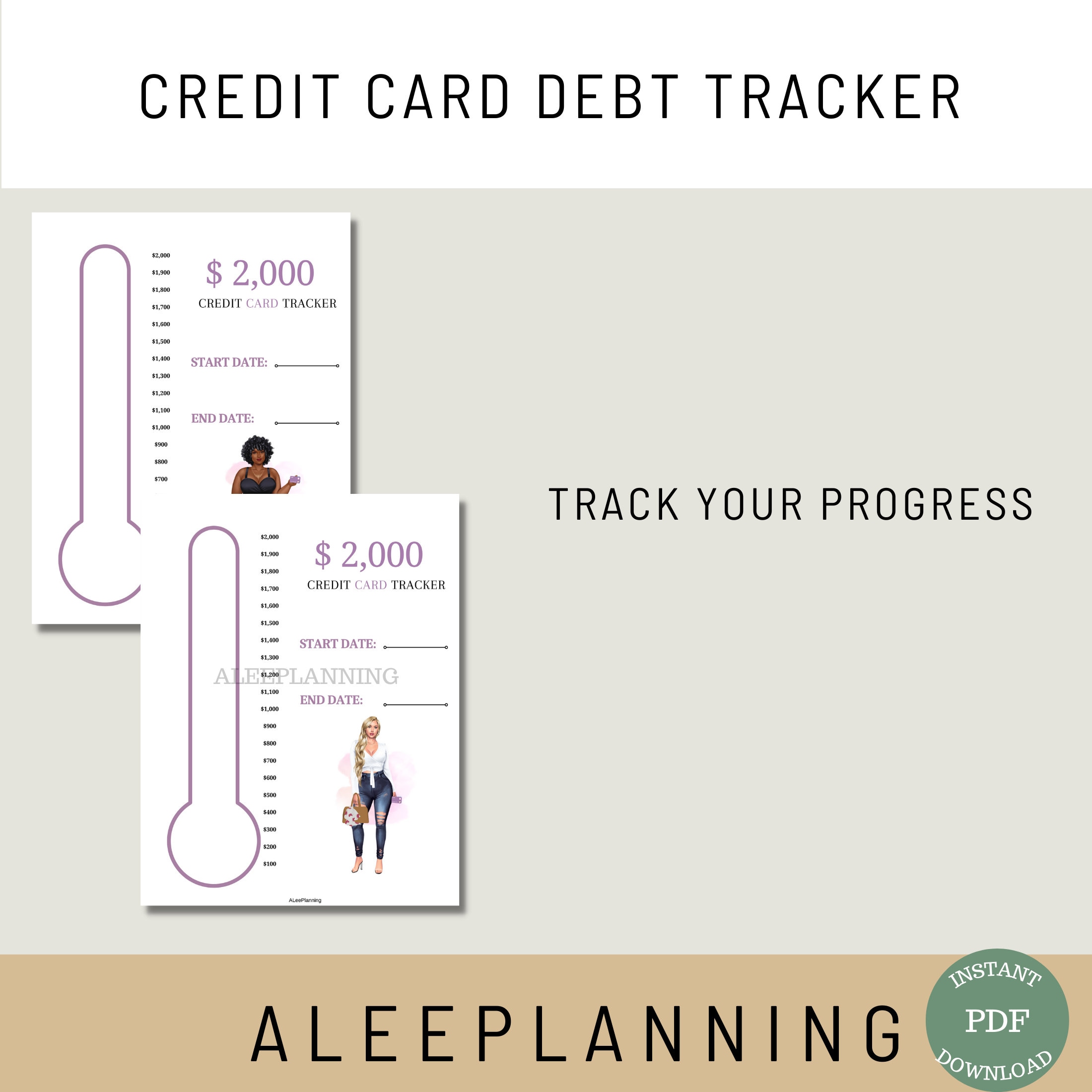 Credit Card Payoff Tracker Printable 2K Debt visual Debt Tracker Debt ...