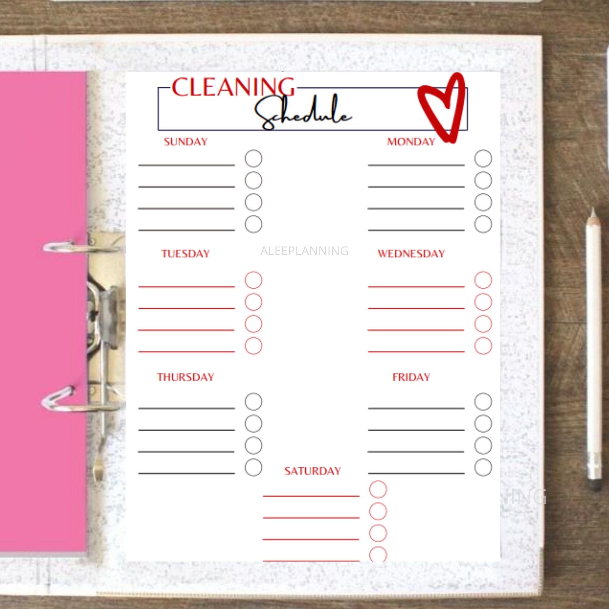Cleaning Checklist Printable Red Cleaning Schedule Black Cleaning ...