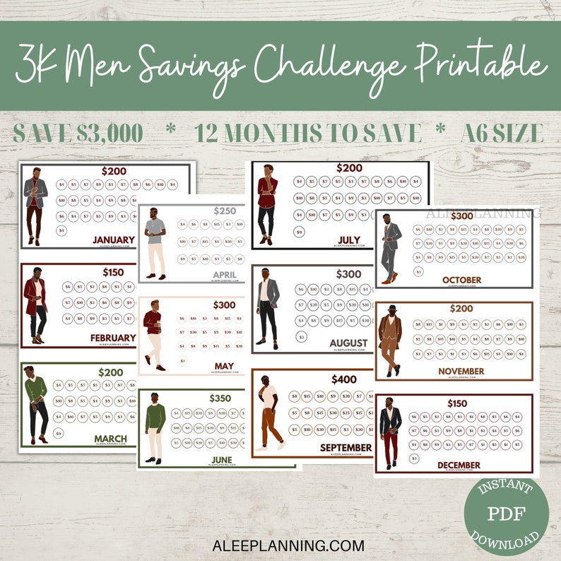 3K Savings Tracker Men Savings Challenge Male Budget12 Month Savings Printable 3000 A6 Savings Tracker PDF Budget Binder Men Budget image 1