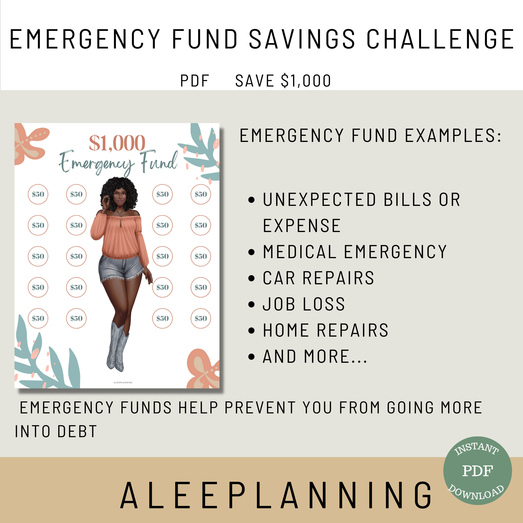 1K Emergency Fund Savings Challenge Printable: Savings Tracker (PDF) - Etsy