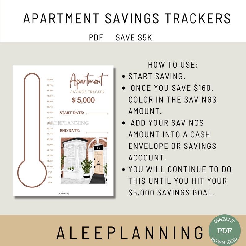 Apartment Savings Tracker 5k Sinking Fund Printable Apartment