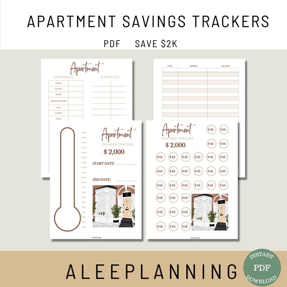 Apartment Savings Tracker 2k | Sinking Fund Printable | Apartment Downpayment Tracker| Rent Tracker | New Apartment |First Apartment