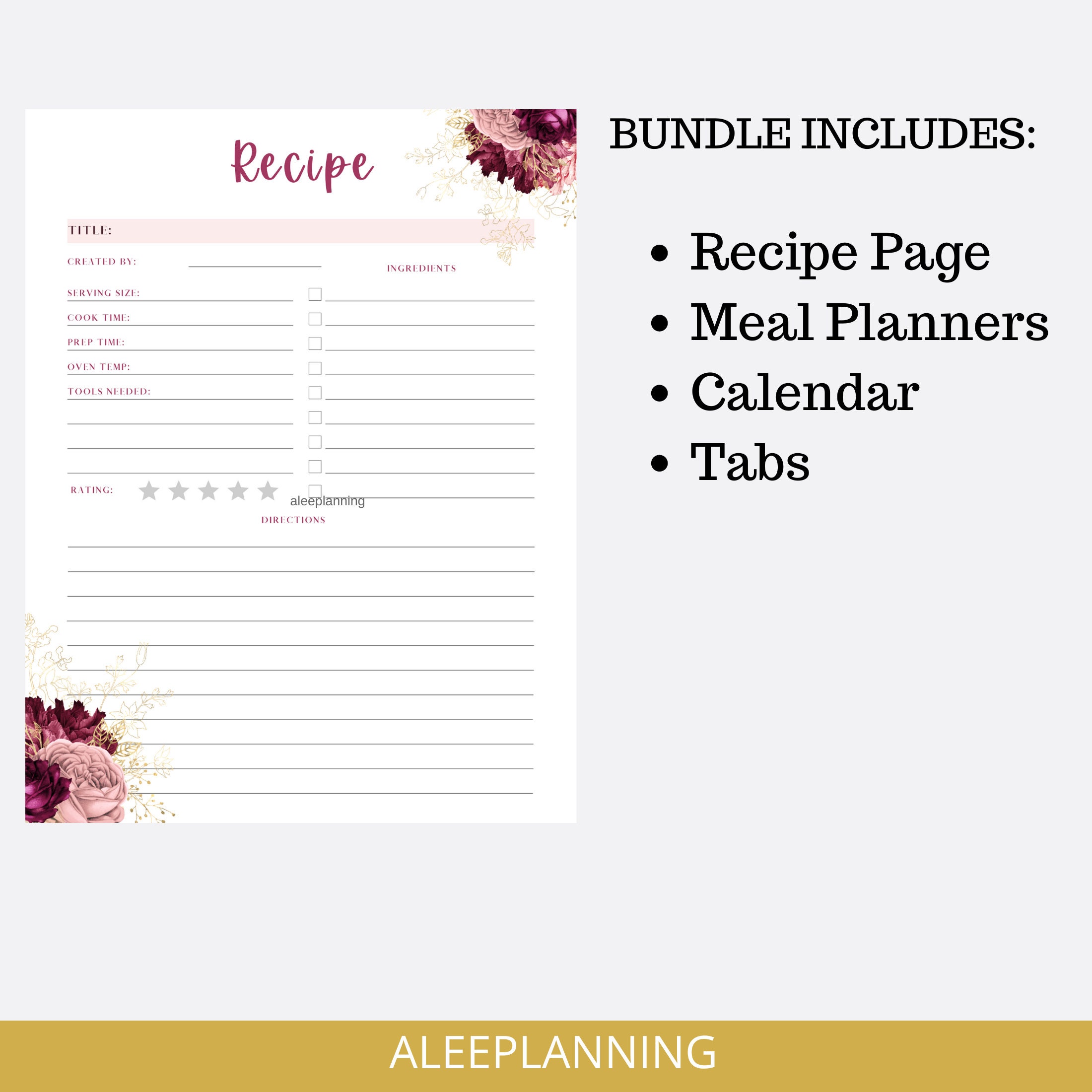 Recipe Meal Planner Burgundy Printable - Etsy