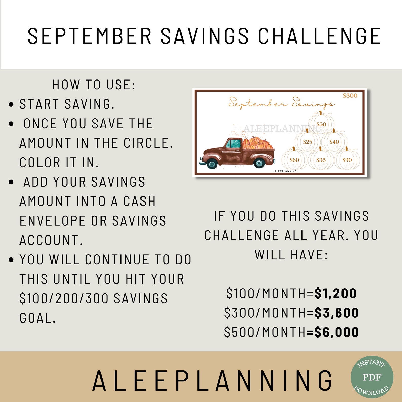September Savings Challenge A6 Binder Inserts Mini Savings Tracker Low ...
