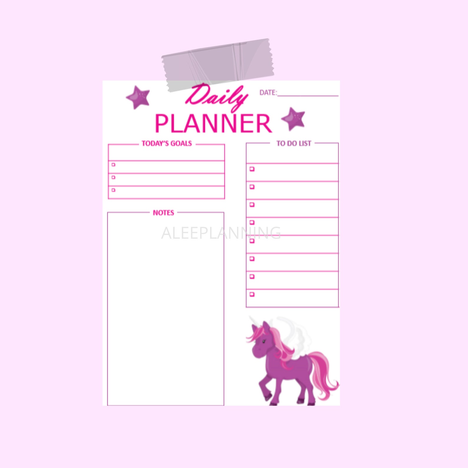 Unicorn Daily Planner Printable Kids Daily Planner Etsy