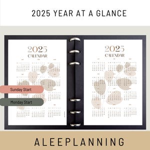 Year At A Glance Printable 2025 Monday Start Yearly Overview Planner Insert One Page Calendar Yearly Mini Calendar Sunday Start Annual