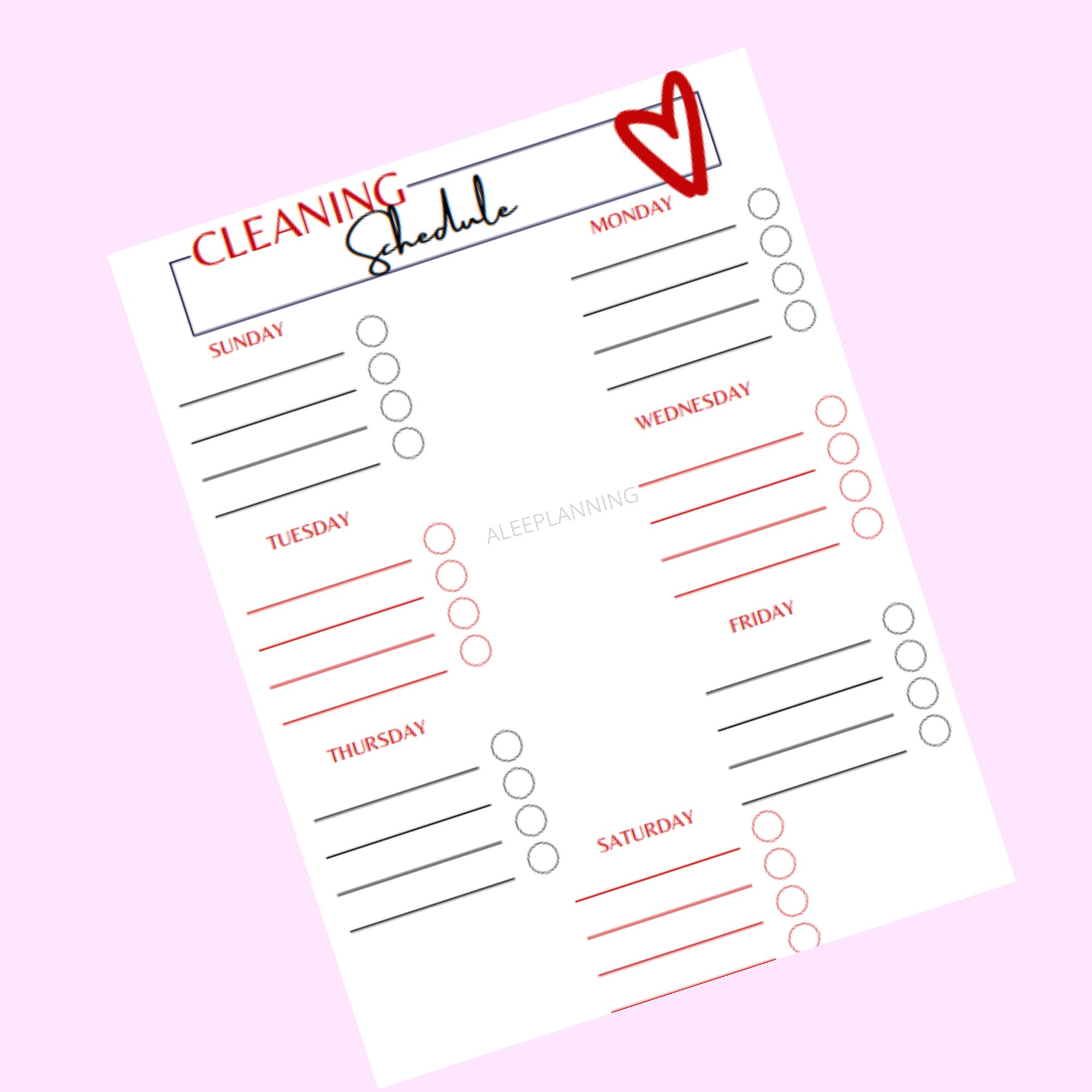 Cleaning Checklist Printable Red Cleaning Schedule Black Cleaning ...