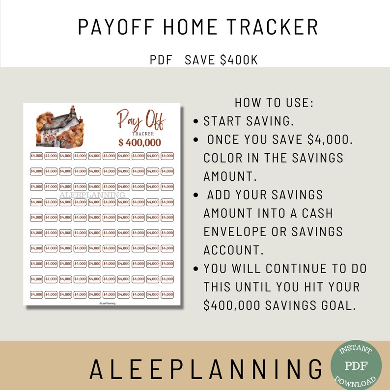 400K Home Payoff Tracker Printable Debt Tracker Mortgage Payoff Tracker Debt Free Chart House