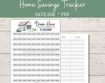 Home Savings Tracker 50k | House Sinking Fund Printable| 50,000 | New House Tracker | House Savings Challenge| Home Savings Thermometer