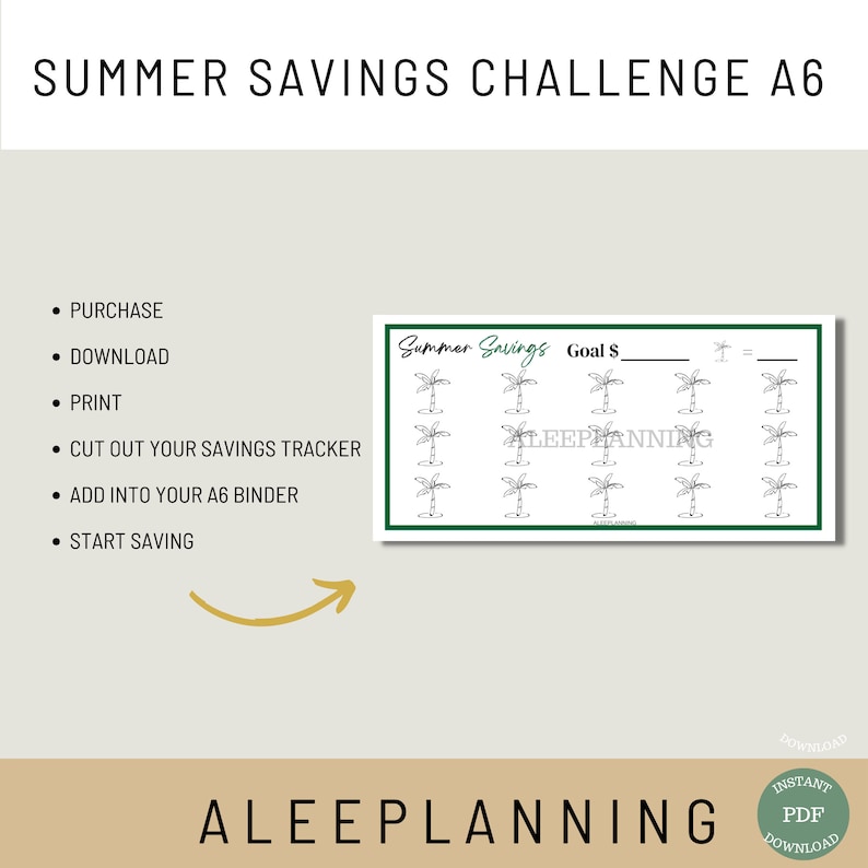 Summer Savings Challenge Mini A6 Savings printable Color and Save