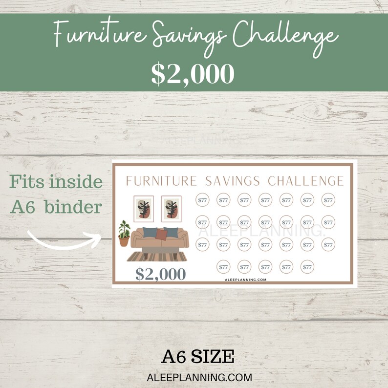A6 Furniture Savings Fund 2K Savings Challenge Goal Etsy