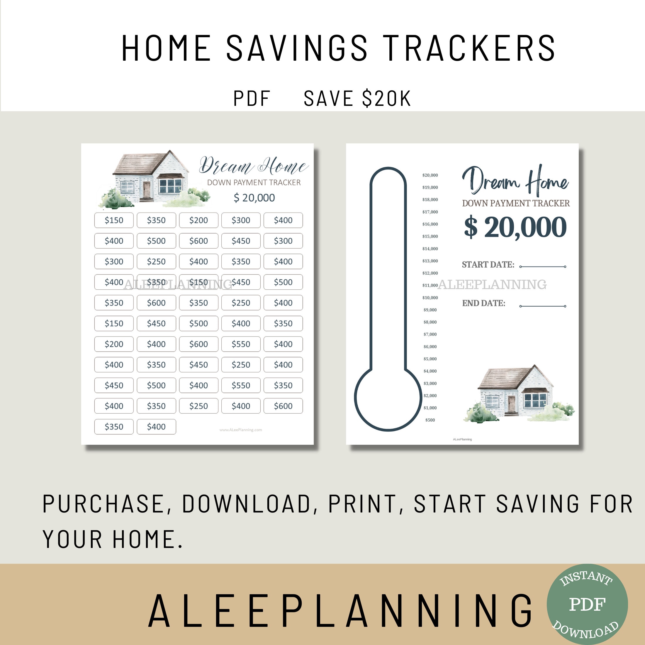 住宅貯蓄トラッカー：2万ドルの頭金チャート（PDF印刷可能） - Etsy 日本