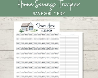 Home Savings Tracker 30k | House Sinking Fund Printable| 30,000 | New House Tracker | House Savings Challenge| Thermometer Savings