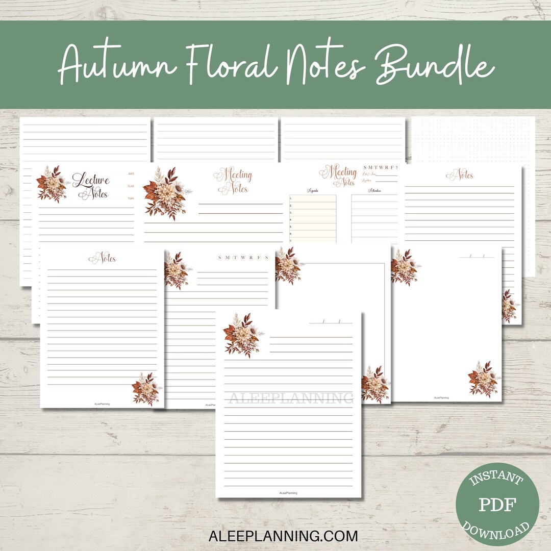 Autumn Note Page Printable | Fall Note Page Bundle| Printable Note ...