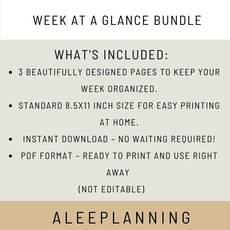 Week at A Glance Planner Bundle: Printable Weekly Schedule (PDF) - Etsy