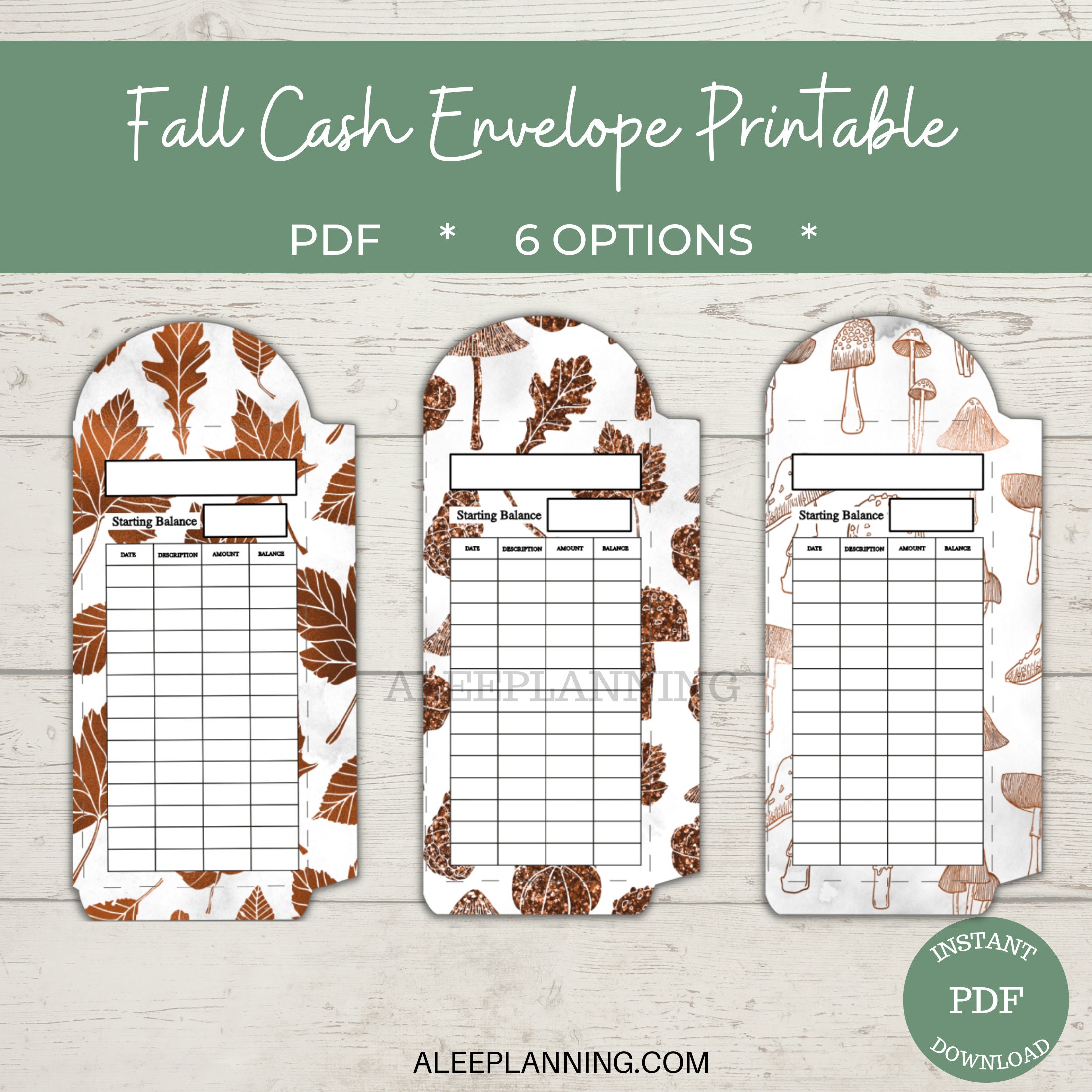 Fall Cash Envelopes Printable Printable Cash Envelopes Set of 6 Cash ...