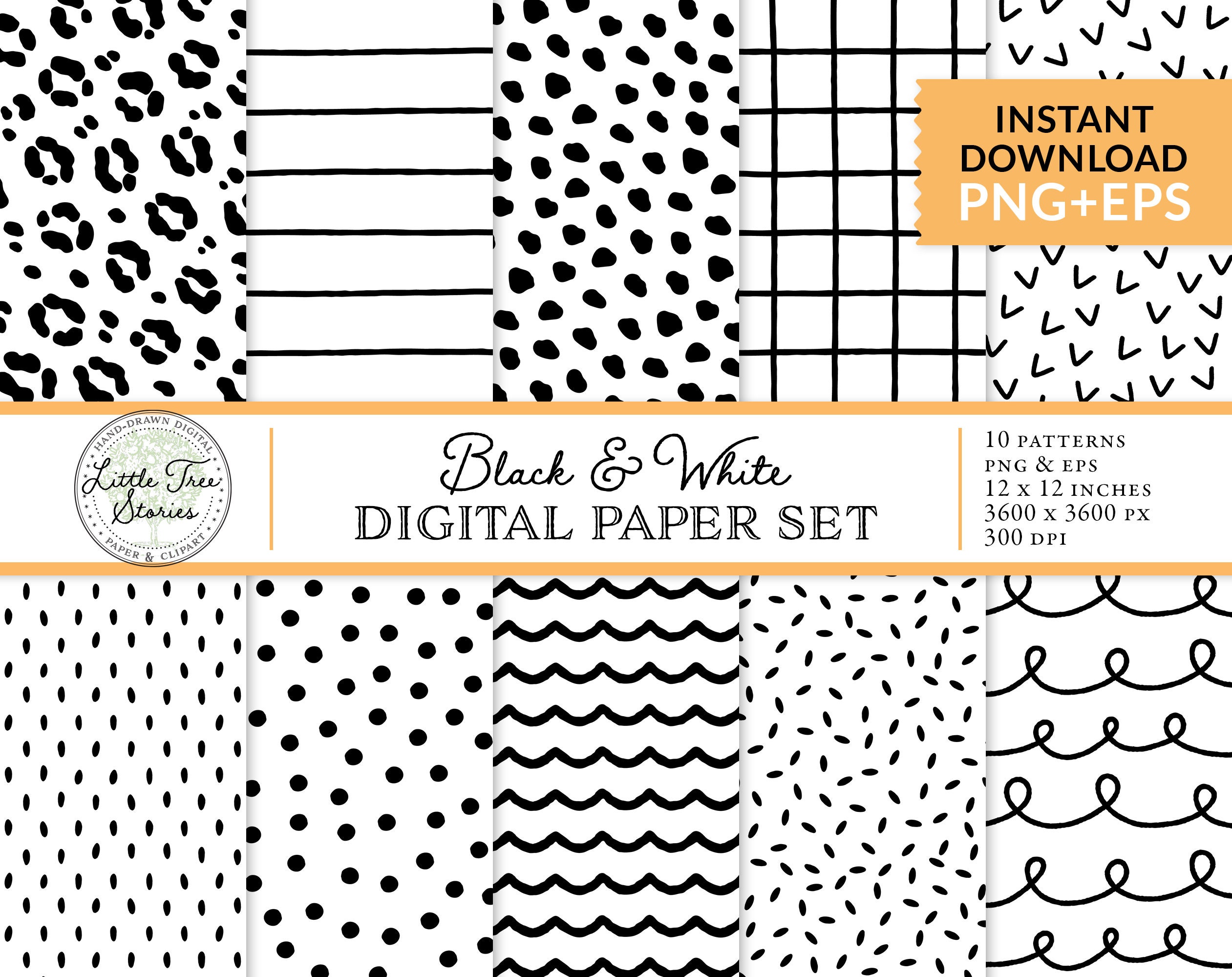 Black And White Digital Scrapbook Paper Set. Scandinavian | Etsy