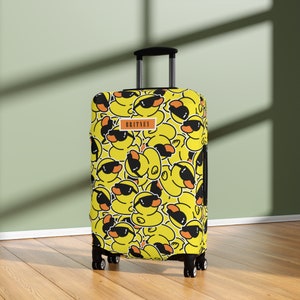 Pato cubierta de equipaje protector de maleta lindo pato de goma amarillo patrón de dibujos animados nombre personalizado personalizar regalo para niños niñas mujeres hombres