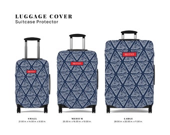 Personalisierte Navy japanische Welle Gepäckabdeckung: Benutzerdefinierter Name dreieckiger geometrischer Kofferschutz, künstlerische Reisetaschenhülle