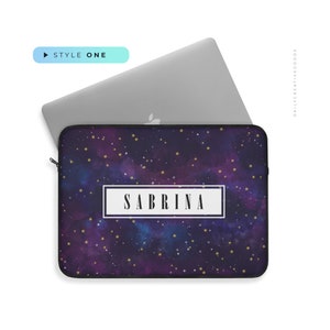 Laptop Sleeve Gold Stars Purple Galaxy Space | Personalized Name Monogram MacBook Pro Air Case | Laptop Cover Bag | 12inch 13inch 15inch