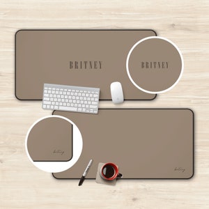 Personalisierte Schreibtischmatte Benutzerdefinierte Name Ästhetik Taupe Beaver Braun Tan Braun Niedlich XL XXL Gaming Mousepad mit Rand Geburtstagsgeschenk für Gamer