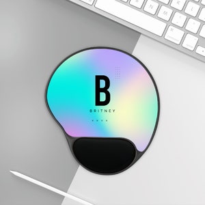Alfombrilla de ratón con nombre personalizado: Reposamuñecas ergonómico con diseño holográfico de arcoíris