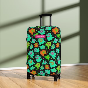 Halloween Bagagehoes Kofferbeschermer Leuke Neon Cartoon Spookfeest Gepersonaliseerde Naam Aangepast Vakantiecadeau Voor Kinderen Jongens Meisjes Vrouwen Mannen