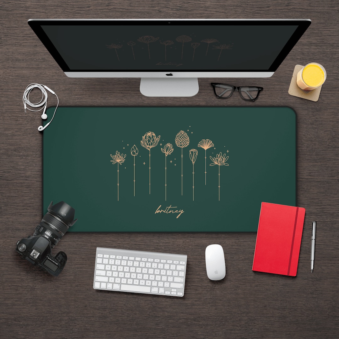 Art Deco Desk Mat Custom Name Aesthetic Dark Green Vintage Nouveau ...