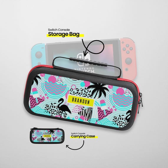 Personalized Switch Carrying Case Retro Hawaiian Flamingo Art