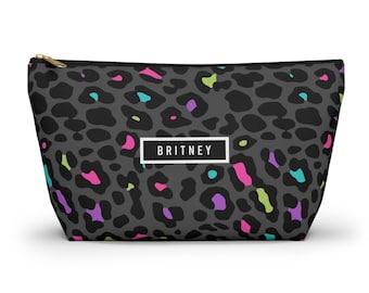 Personalized Accessory Pouch: Neon Pop Art Dark Gray Leopard Print Pattern for Mahjong and Cosmetic Travel Bag