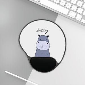 Personalized Mouse Pad Hippo Cartoon Theme Art With Padded Wrist Rest Ergonomic Support Gaming Custom Name Cute Birthday Gift For Kids